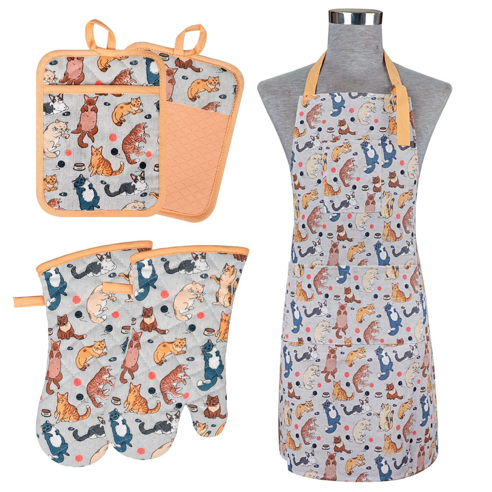Alselo cat floral oven mitts offer heat protection and cheerful kitchen style.
