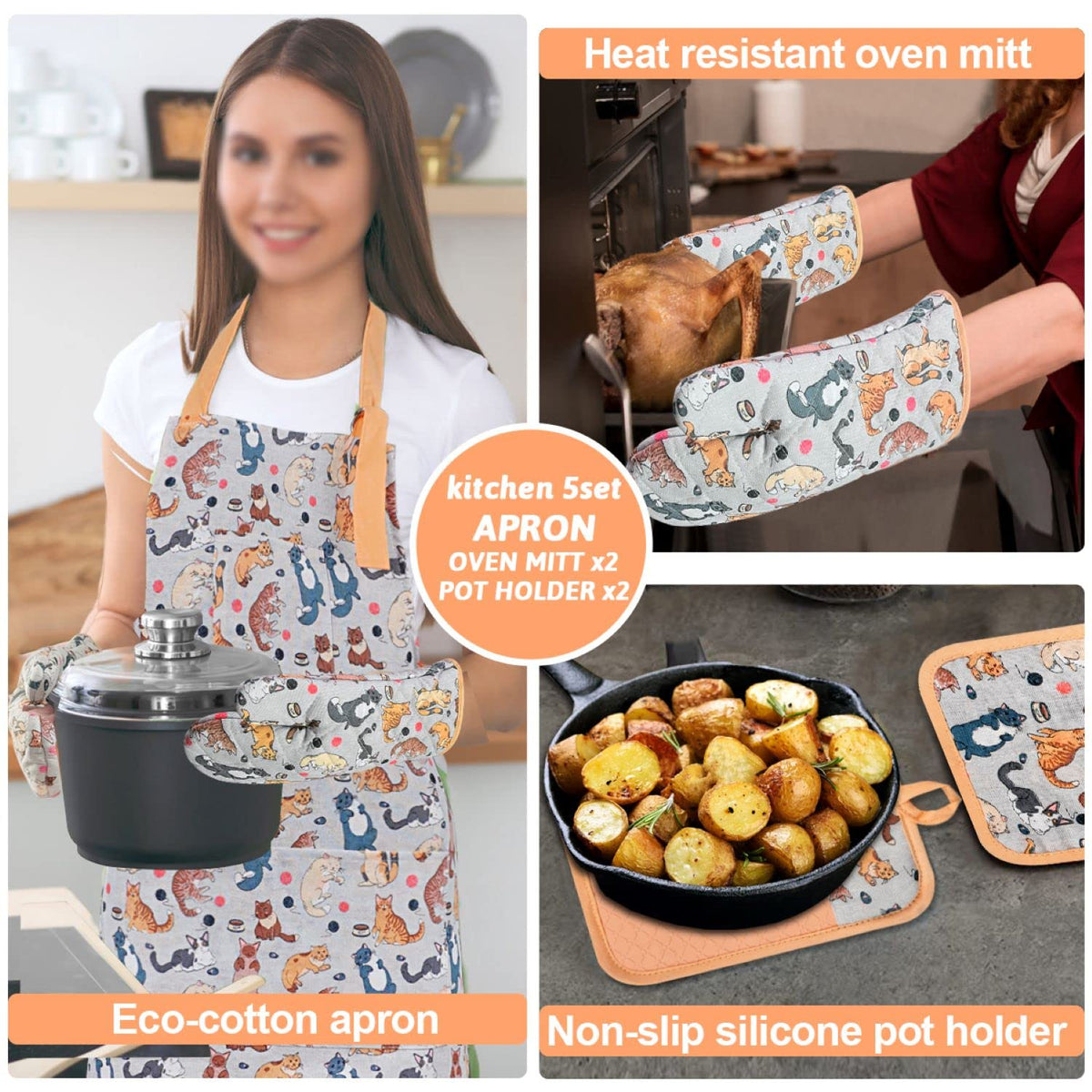Alselo cat floral pot holders provide a secure non-slip grip for safe cooking.