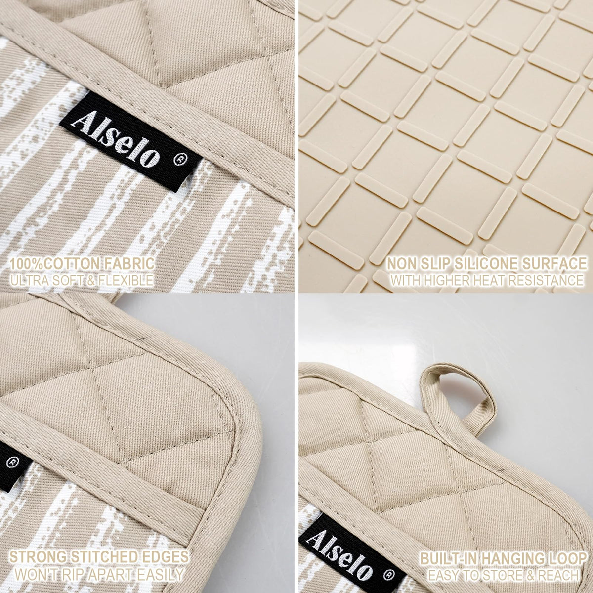 Pocket design on Alselo pot holder for easy handling of hot dishes.