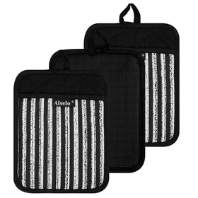 Alselo pot holders 3pc set in 7x9 inch size for safe daily cooking.
