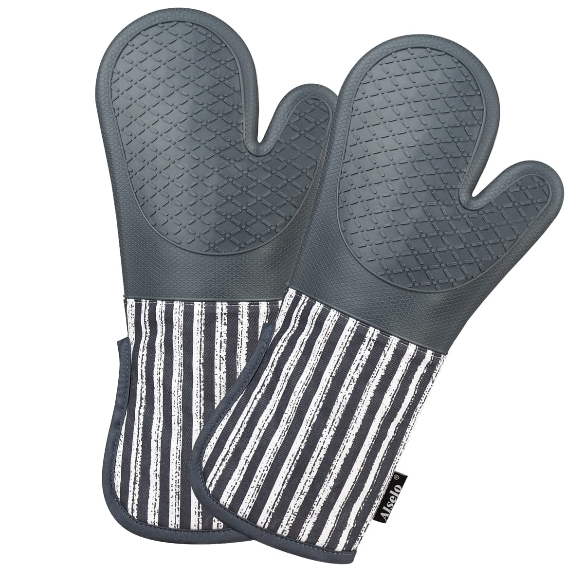 Alselo 15-inch silicone oven mitts provide safe handling for tall pans.