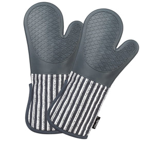 Alselo 15-inch silicone oven mitts provide safe handling for tall pans.
