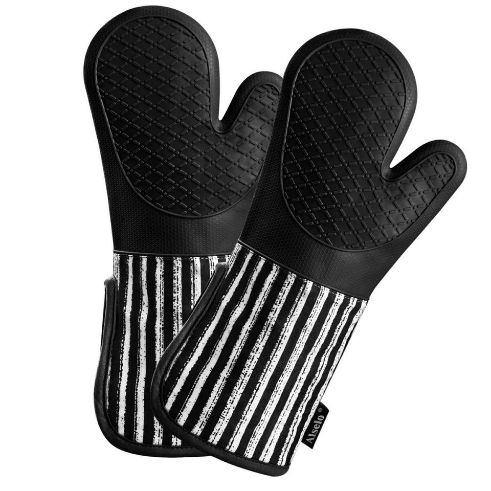 Alselo silicone oven mitts offer heat resistance up to 932°F for safe handling.