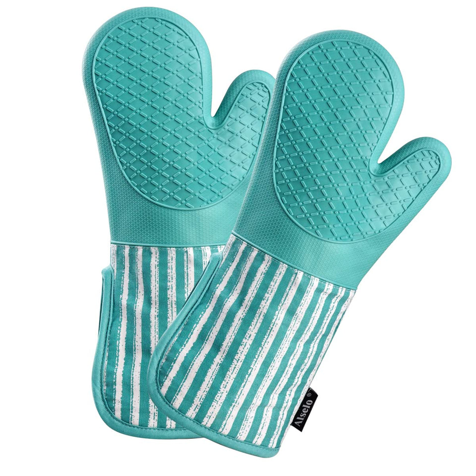 Alselo silicone oven mitts heat up to 932F for safe baking use
