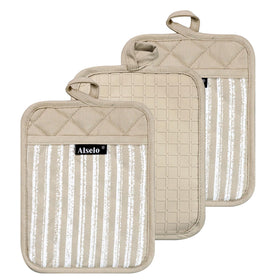 Alselo silicone pot holders set of 3 in khaki, 7x9 inches, heat resistant.