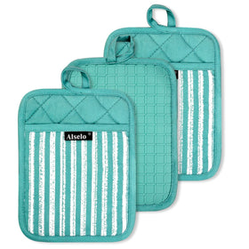 Alselo silicone pot holders set of 3 with 7x9 rectangle shape for safe handling.
