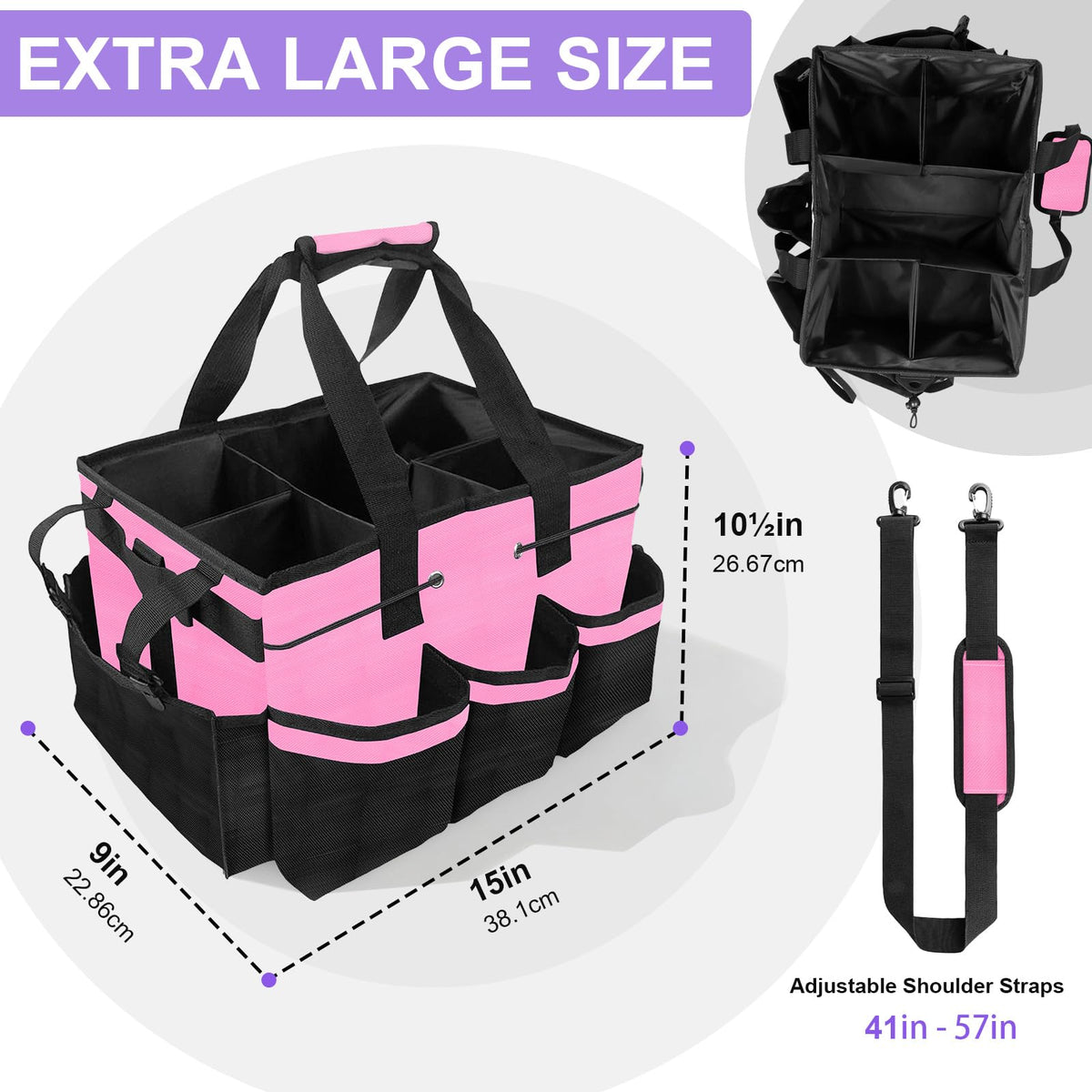ALSLEA Cleaning Caddy Bag pink color hides stains for professional-grade appearance.