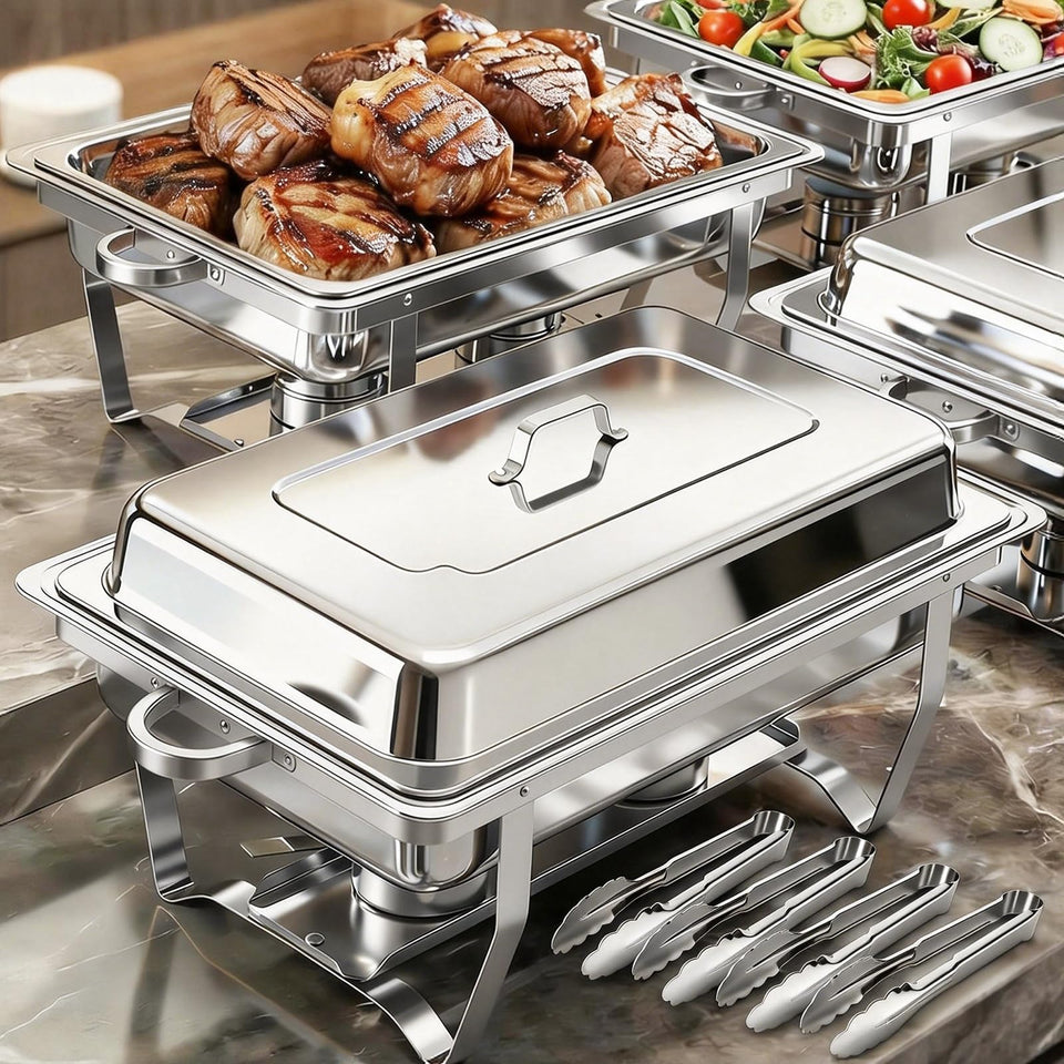 ALSO GO 4-pack chafing dishes 9qt with heat-retaining pans for catering.