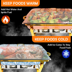 ALSO GO chafing dish with easy-grip handles for safe, stackable storage.