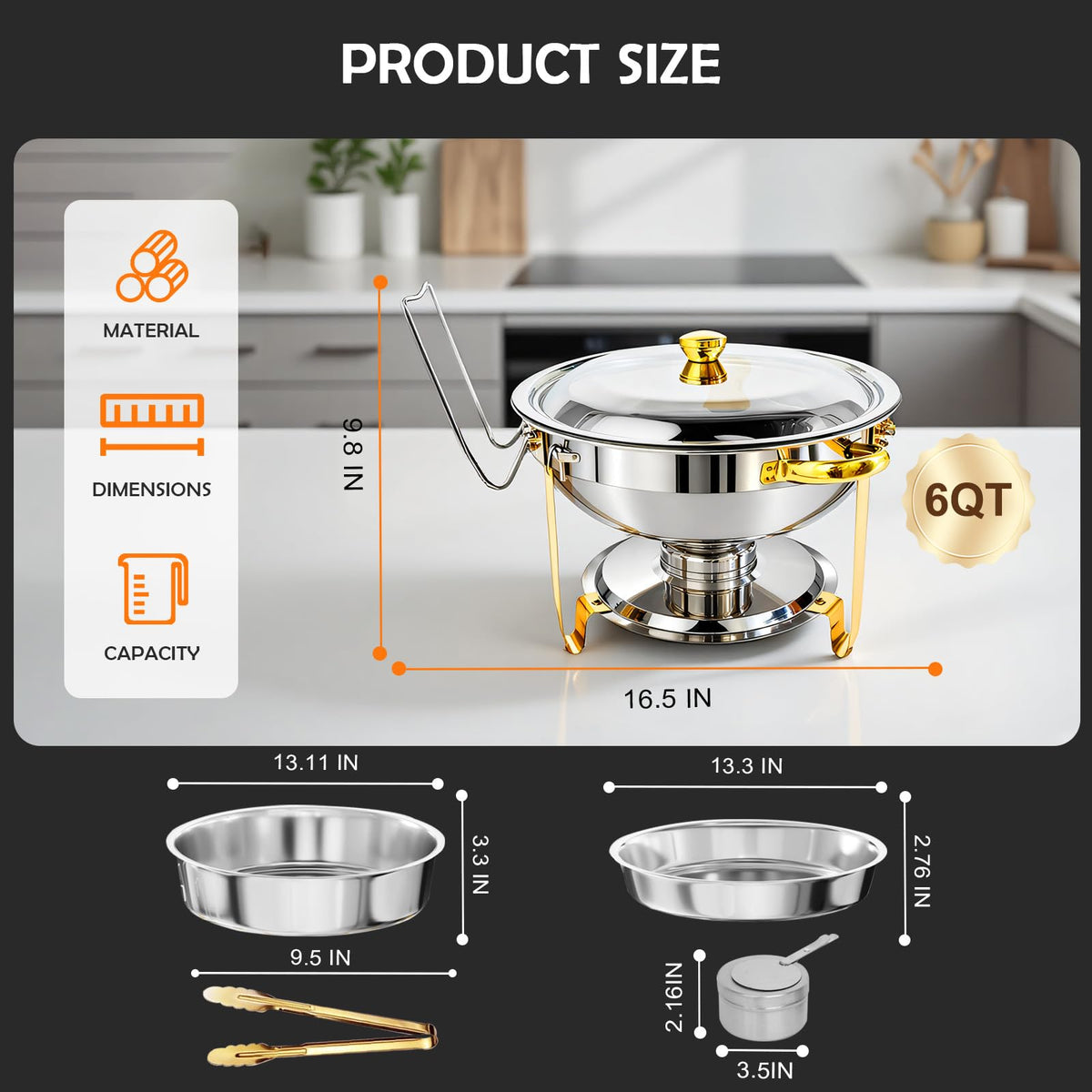 ALSO GO gold-accented chafing dishes elevate table presentation for events