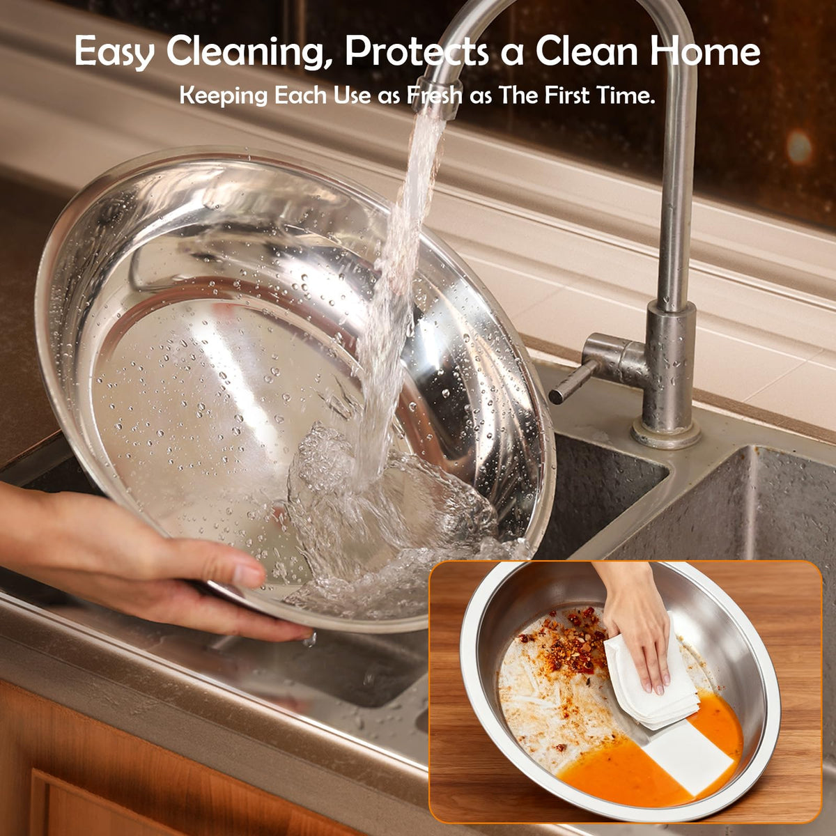 ALSO GO water pan with min-max lines supports safe, accurate heat management