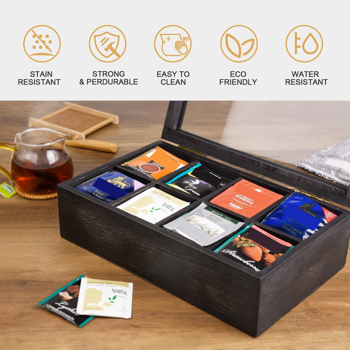 Alsonerbay sturdy wooden tea box with non-slip mat protection