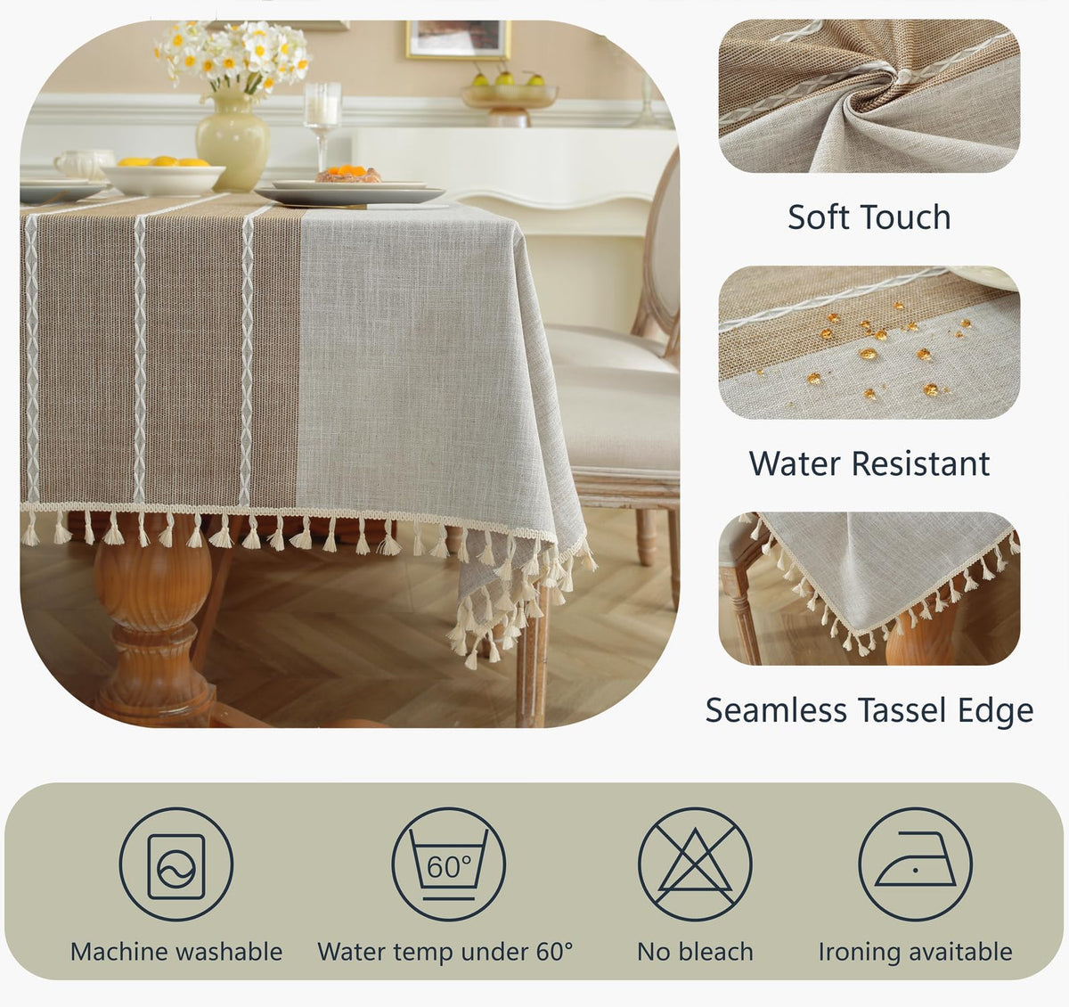 Alsoo washable tablecloth easy care without ironing.