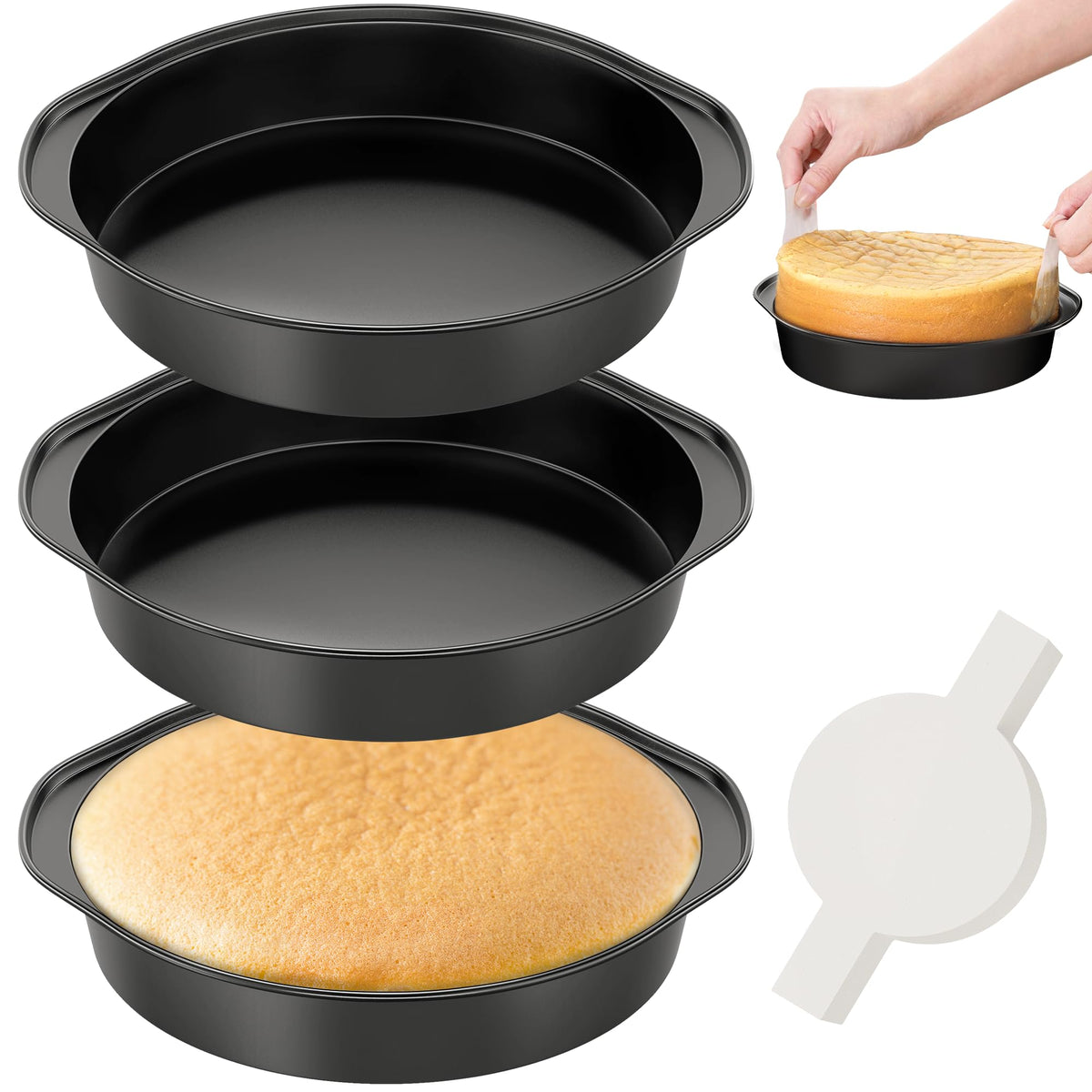 AltarreT 8-inch round cake pan set with handles for even baking.