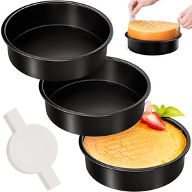 AltarreT 8-inch round cake pan set top view, durable carbon steel for even baking.