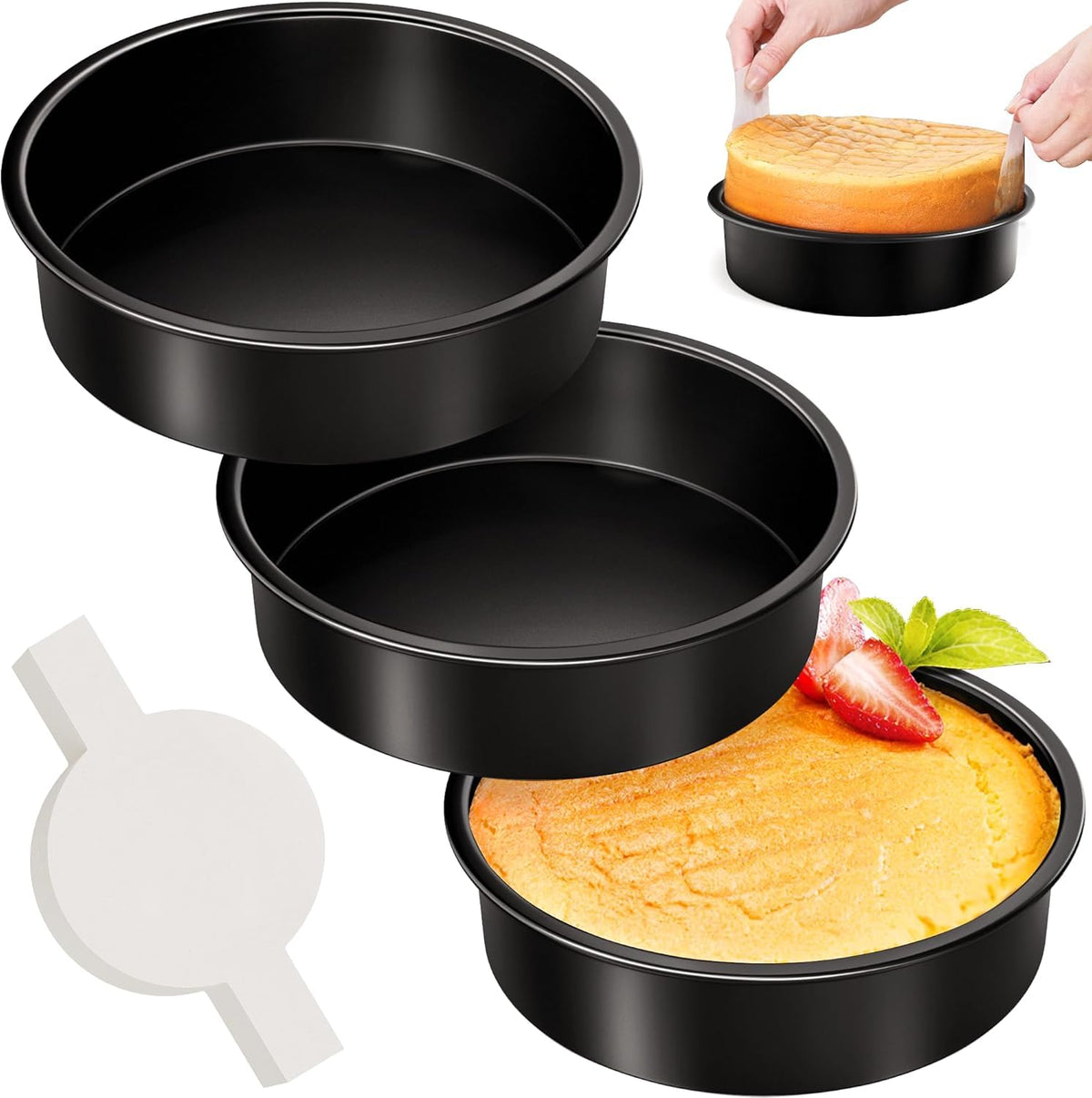 AltarreT 9-inch round cake pan set of 3, durable carbon steel for even baking.