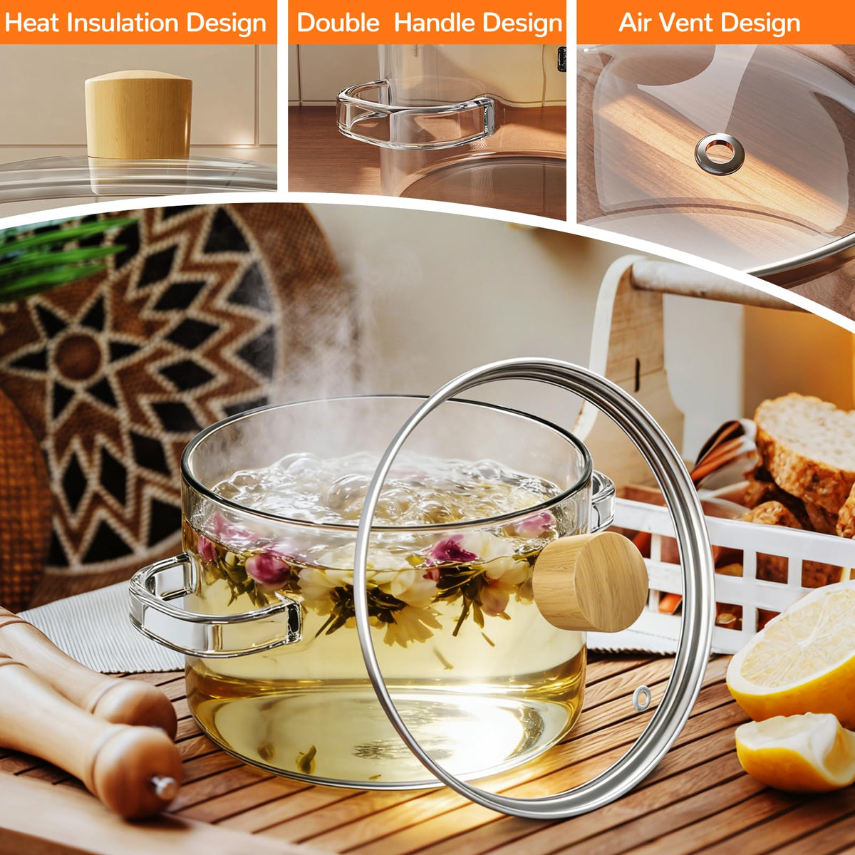 AltarreT transparent glass cookware allows you to monitor doneness at a glance.