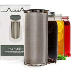 Altura The TUBE brewing setup shown with a wide-mouth jar for smooth cold brew.