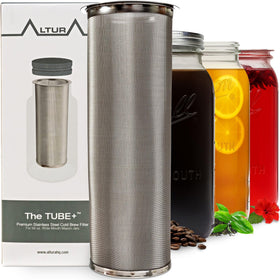 Altura The TUBE+ cold brew filter for smooth iced coffee in a mason jar.