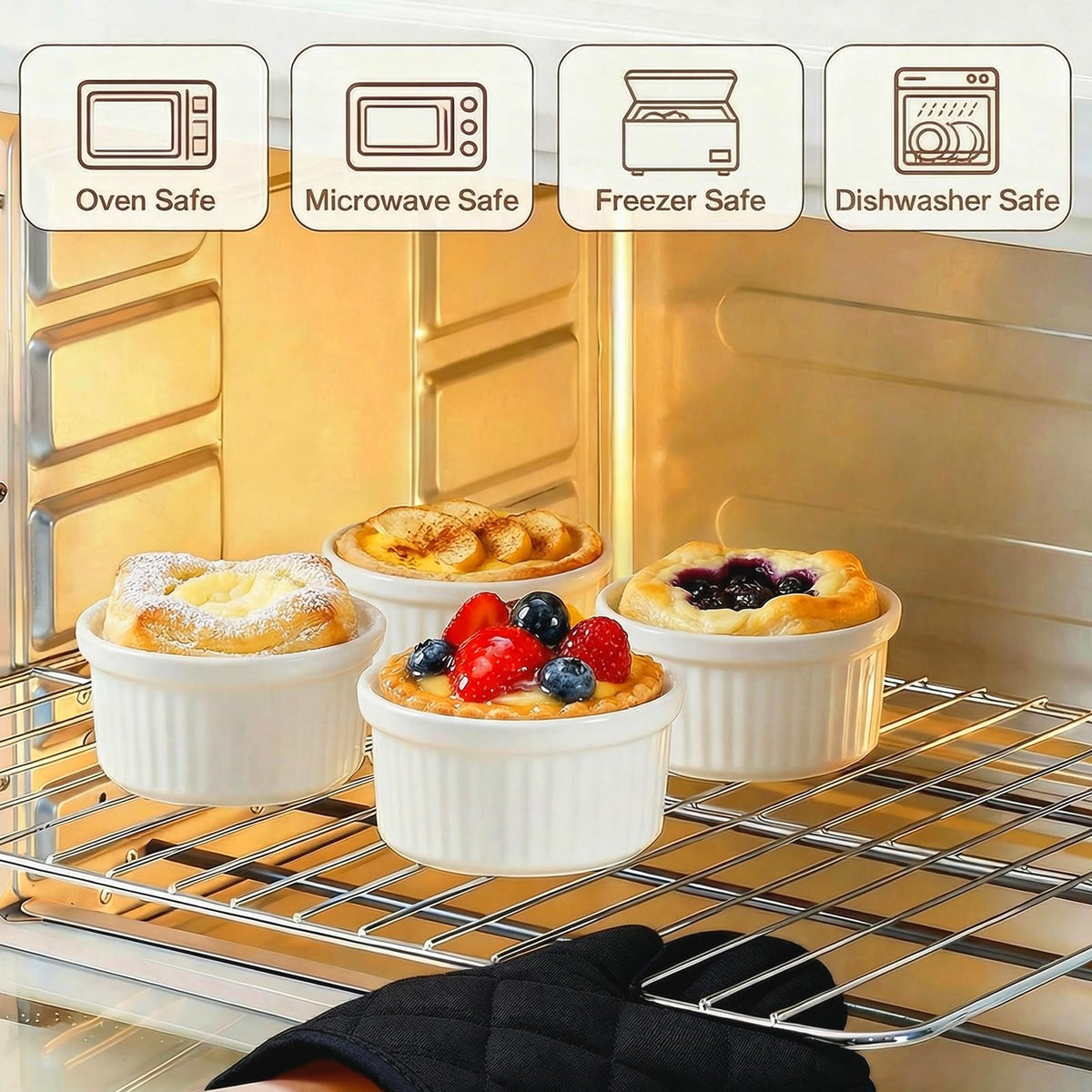 ALWEEHYA stackable ramekins save cabinet space and simplify organization.