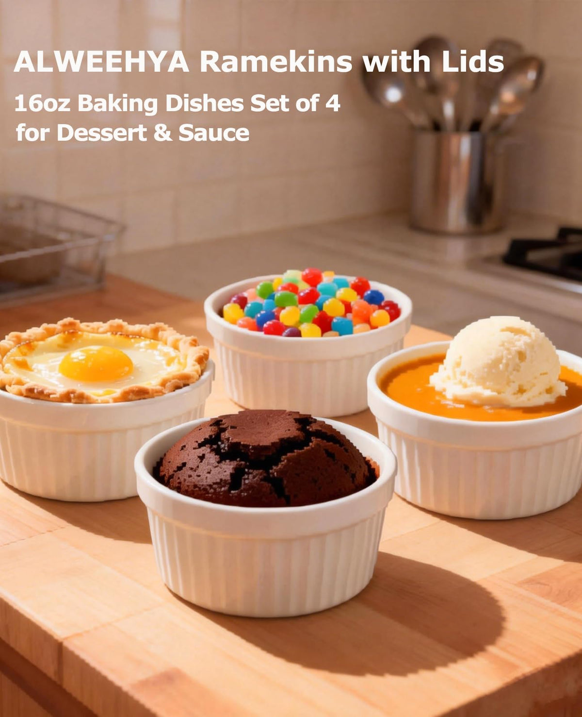ALWEEHYA white ceramic soufflé dishes add elegant, versatile tableware.