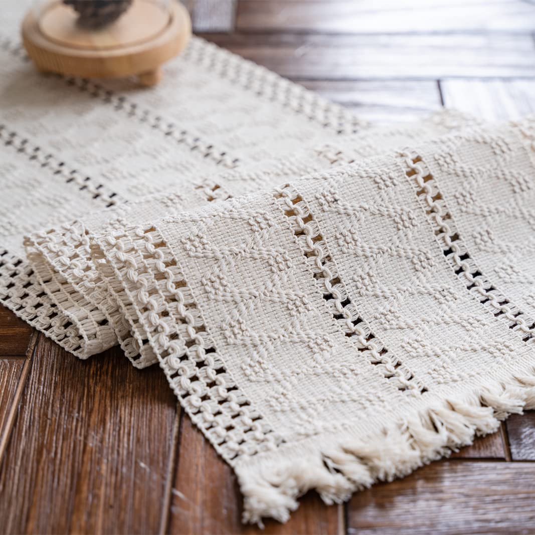 Alynsehom macrame table runner in cream beige adds boho charm to dining tables