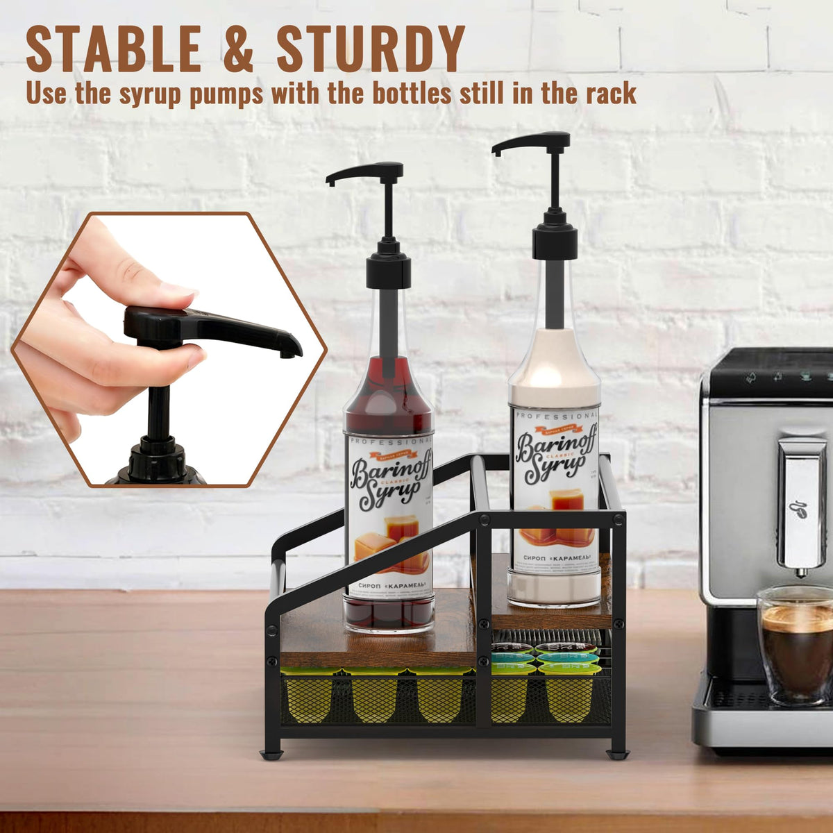 Alyoen syrup rack side view highlighting sturdy build and stable base