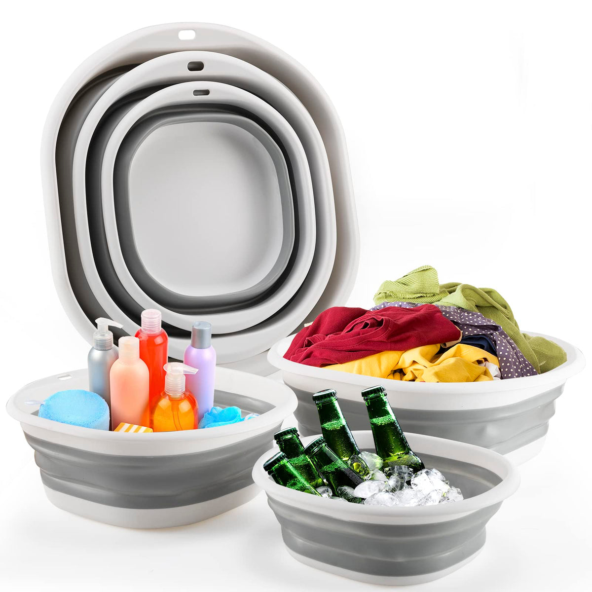ALYSTER collapsible tub wash basin 3-pack for versatile home and travel use.