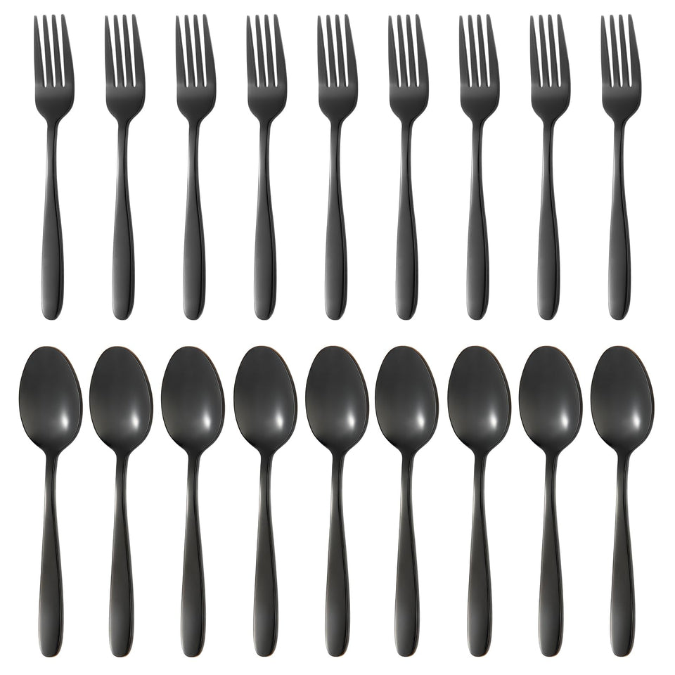 Amafox 24-piece black silverware set with a sleek, durable finish for daily dining