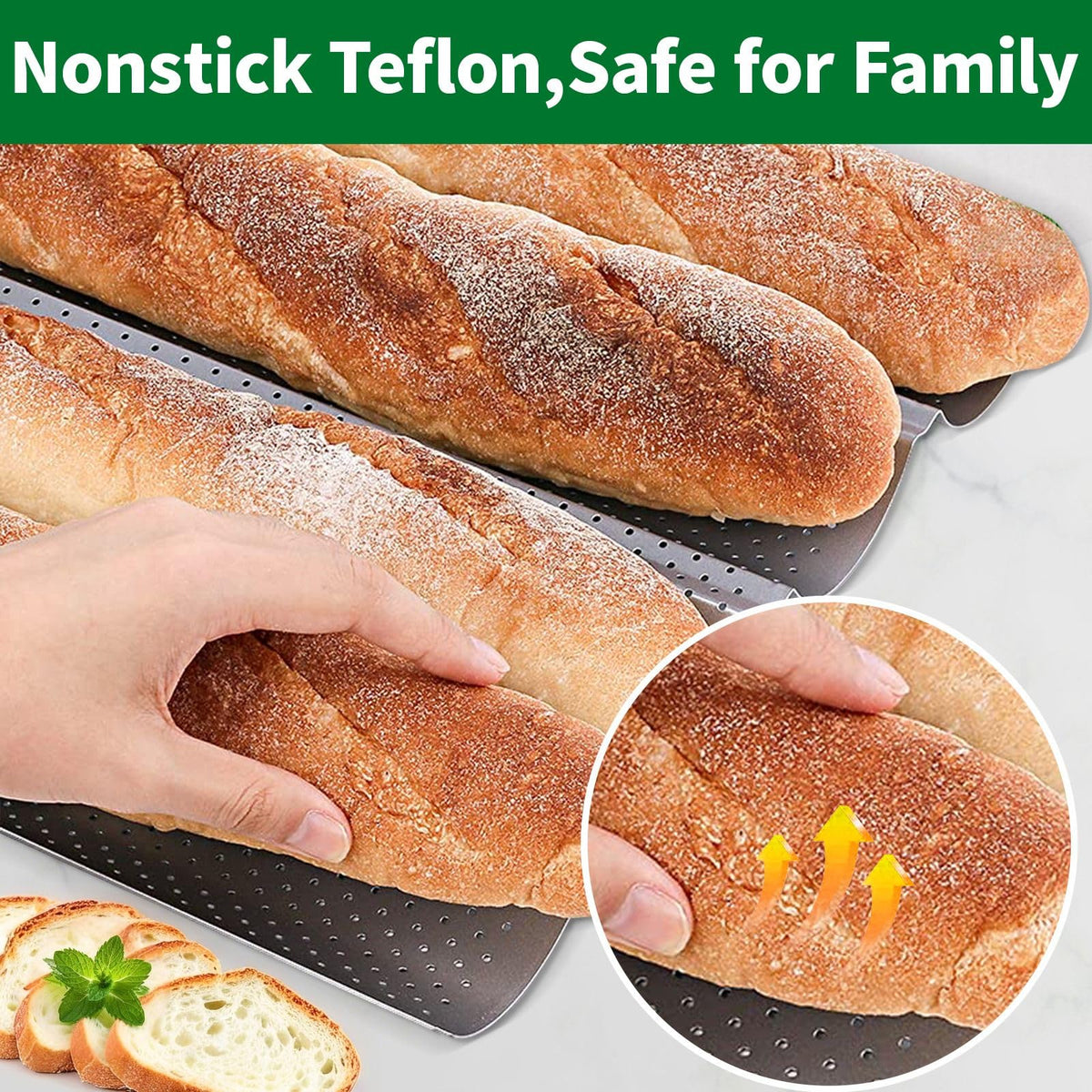 AMAGABELI 15x13-inch baguette pan offers large capacity for multiple loaves.