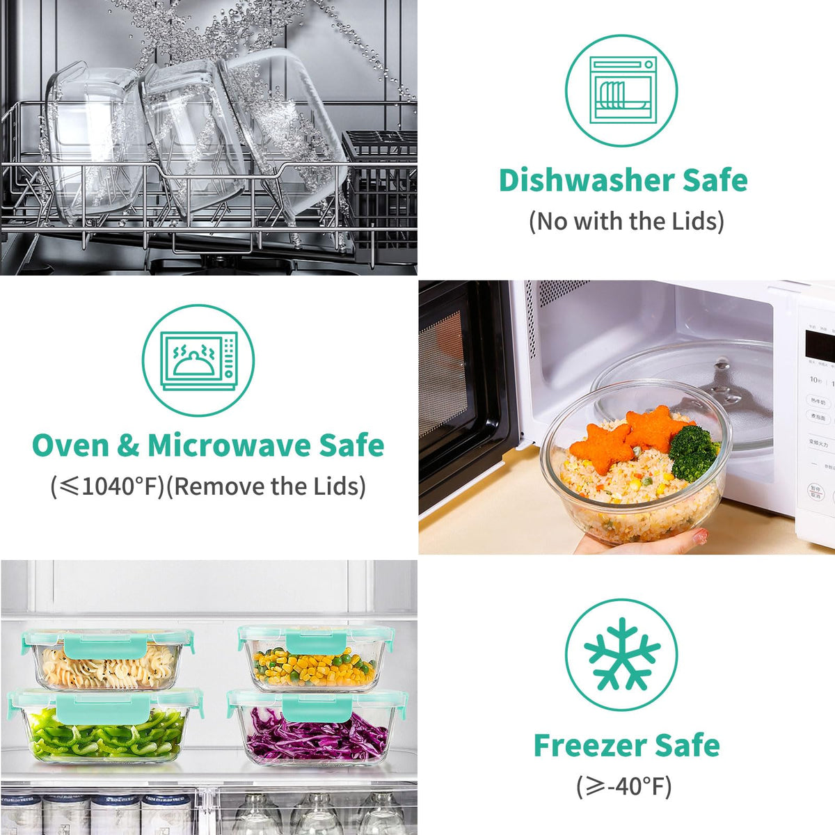 AMALEKO rectangular glass containers from 12oz to 35oz ideal for batch meals.