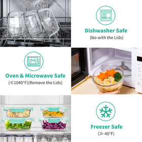 AMALEKO rectangular glass containers from 12oz to 35oz ideal for batch meals.