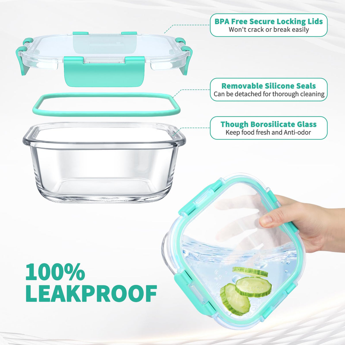 AMALEKO round glass containers from 13.5oz to 32oz for easy portioning.