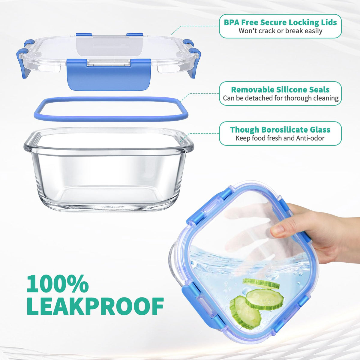 AMALEKO 34pc square 27oz glass storage with lid for larger portions.