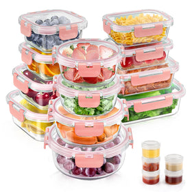 Amaleko 34-piece glass storage set with square containers for precise meal prep.