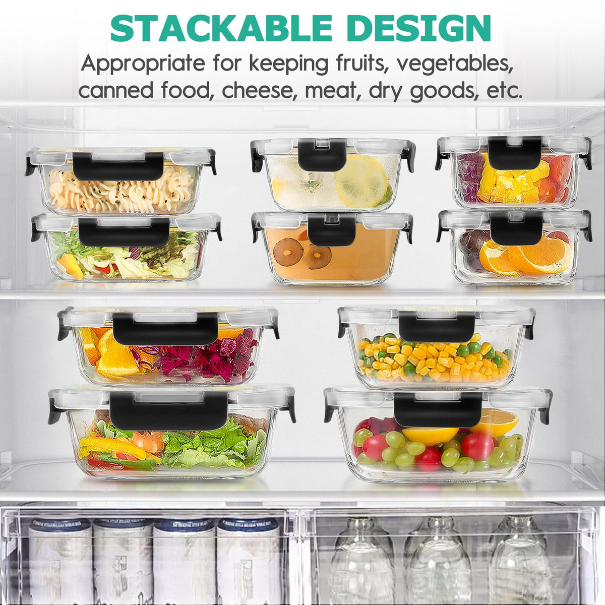 AMALEKO rectangular 12oz glass container with secure lid for fridge organization.