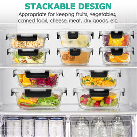 AMALEKO rectangular 12oz glass container with secure lid for fridge organization.