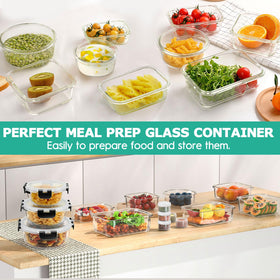 AMALEKO rectangular 35oz glass container with clear viewing window.