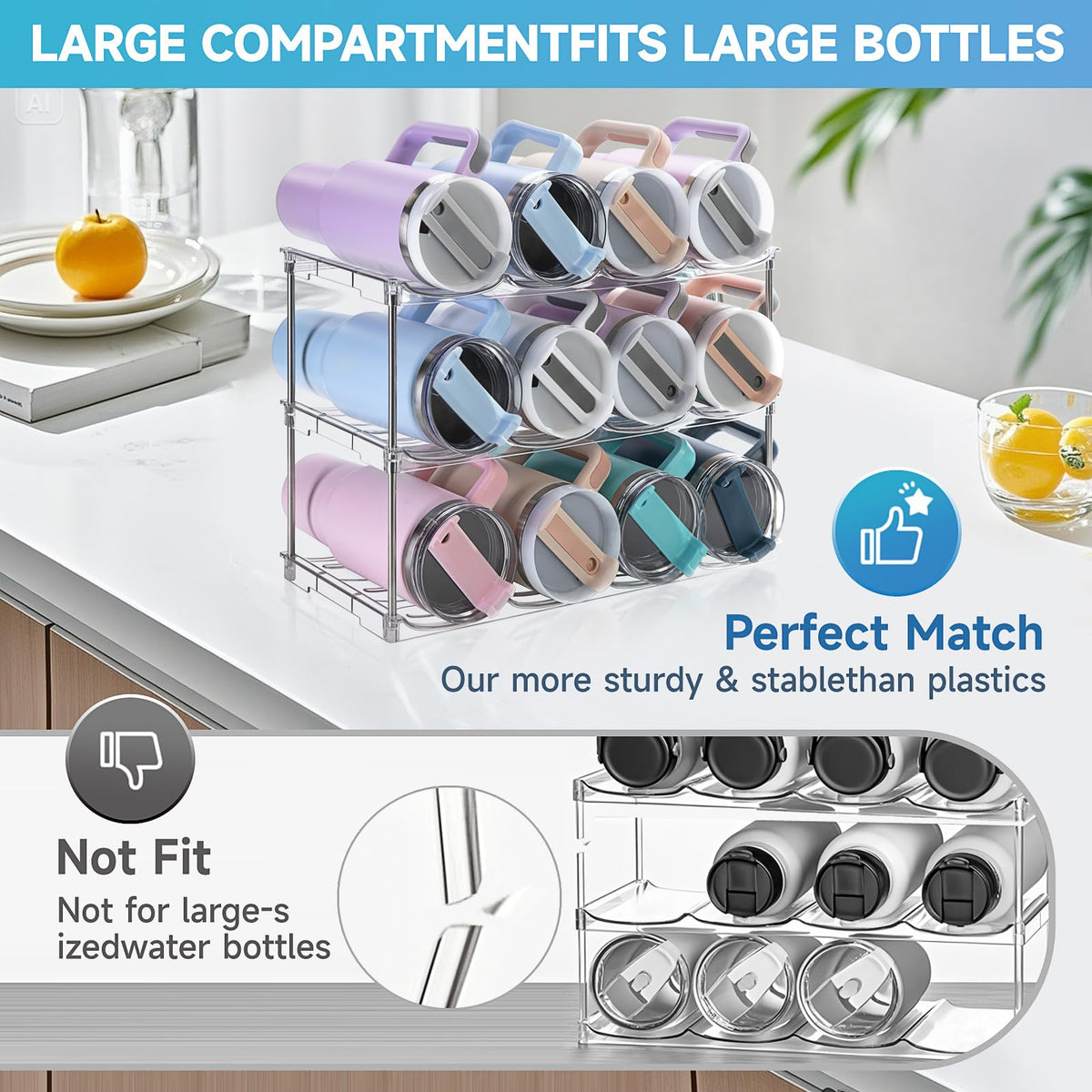 Amaoot multi use organizer storing cups, mugs and bottles in pantry