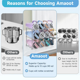 Amaoot stackable cabinet bottle rack shown in a tidy kitchen cabinet