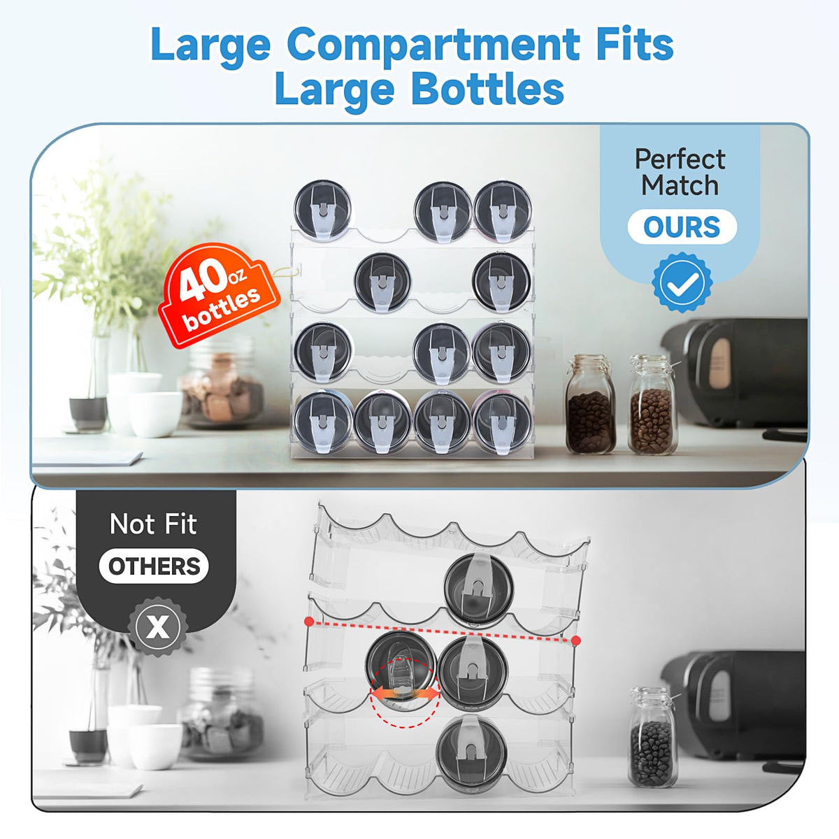 Amaoot stackable water bottle rack saves space and holds up to 16 bottles
