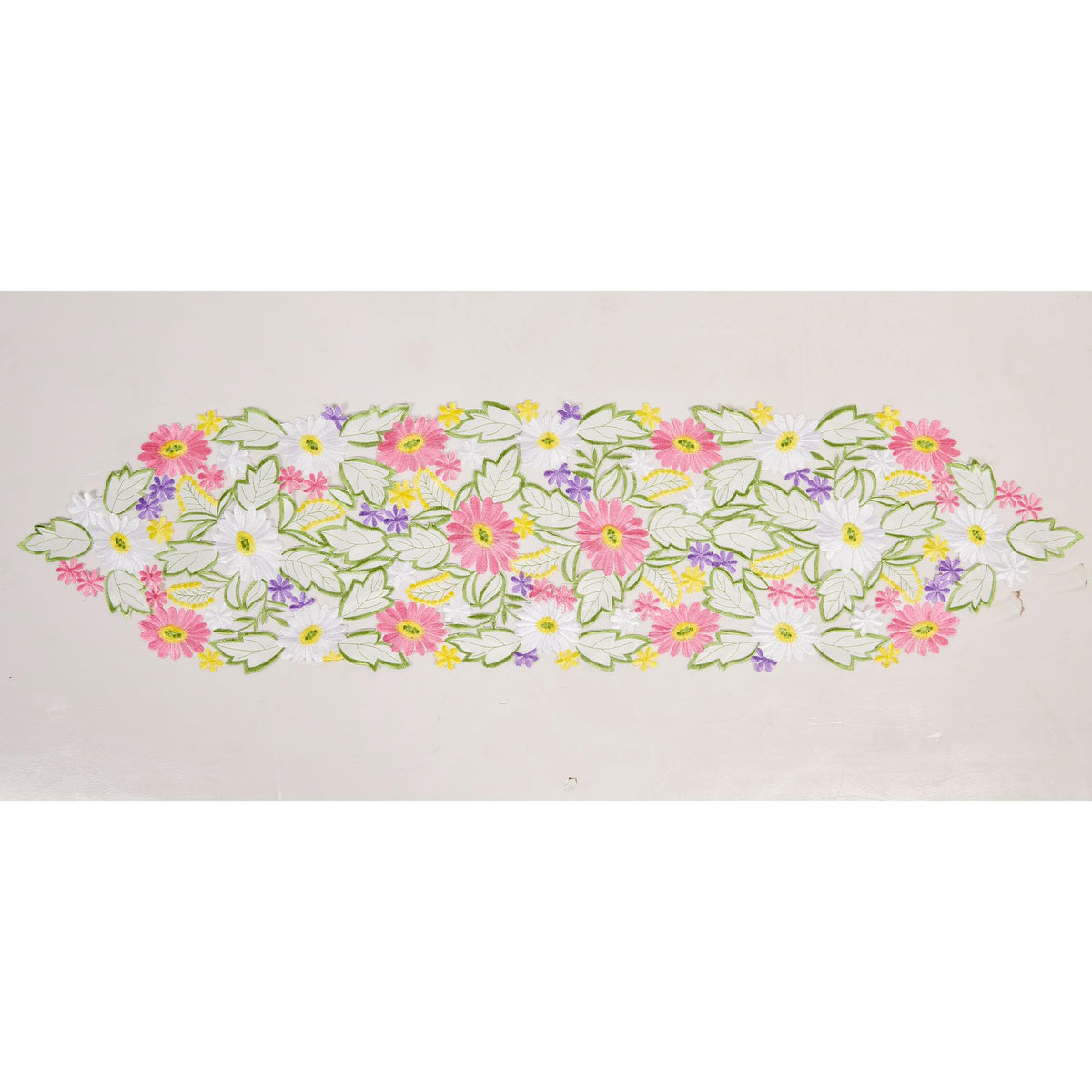 AMARED Floral applique daisy cutwork table runner enhances rooms