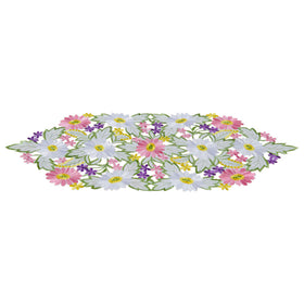 AMARED Spring Daisy Table Runner closeup shows precise stitching and durable polyester fabric
