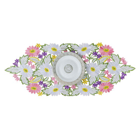 AMARED Spring Daisy Table Runner on a dining table adds a festive centerpiece and surface protection