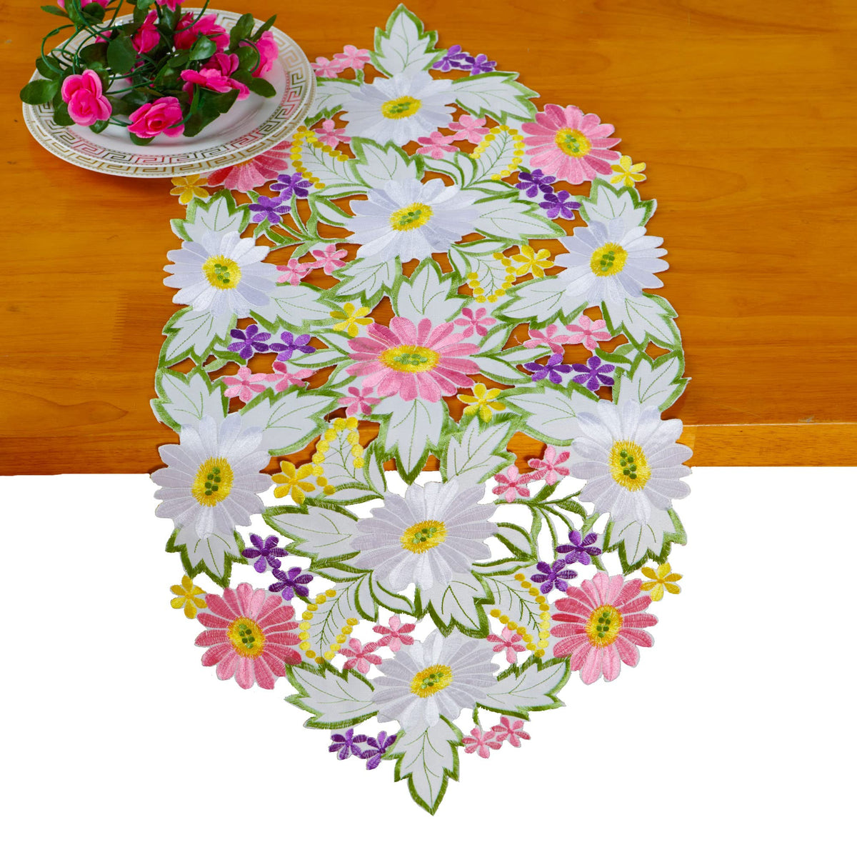 AMARED Spring Daisy Table Runner ideal for Easter tables and spring gatherings