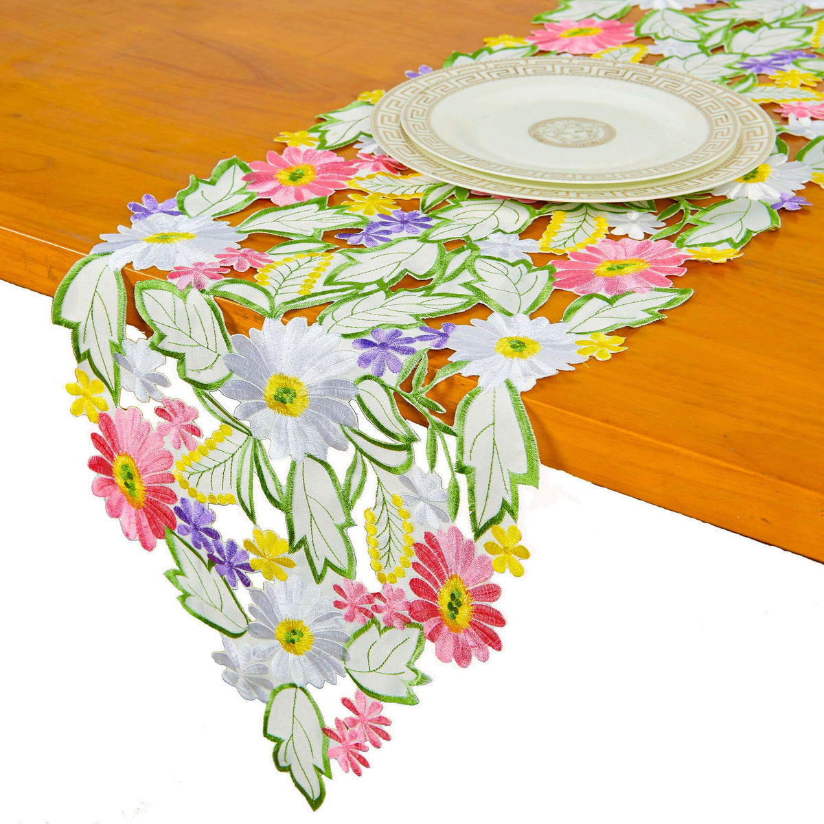 AMARED Spring Daisy Table Runner with embroidery brightens dining spaces