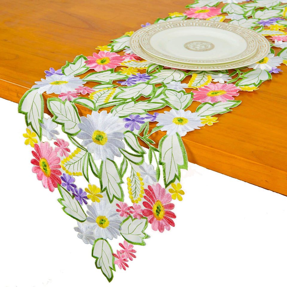 AMARED Spring Daisy Table Runner with embroidery brightens dining spaces