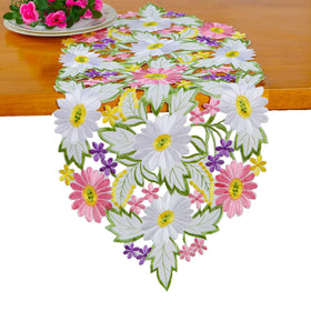 AMARED Spring Daisy Table Runner decorates living spaces with a fresh seasonal mood and easy care