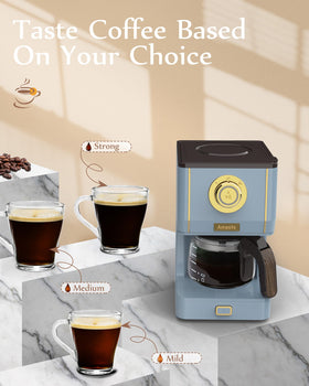 Amaste coffee maker brewing modes; customize mild, medium, or strong.
