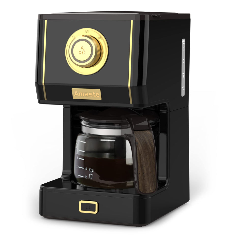 Amaste coffee maker with compact footprint on a kitchen counter.